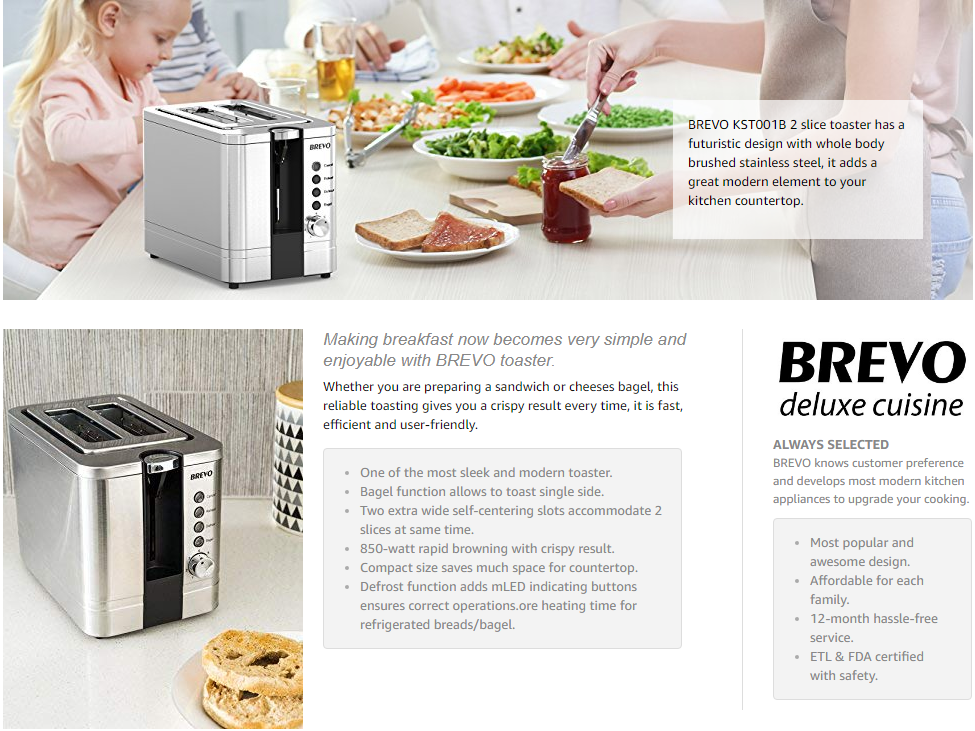BREVO 2-Slice Extra Wide Slot Toaster for Bagel Breakfast with Brushed Stainless Steel Reheat Defrost 7-Shade Control