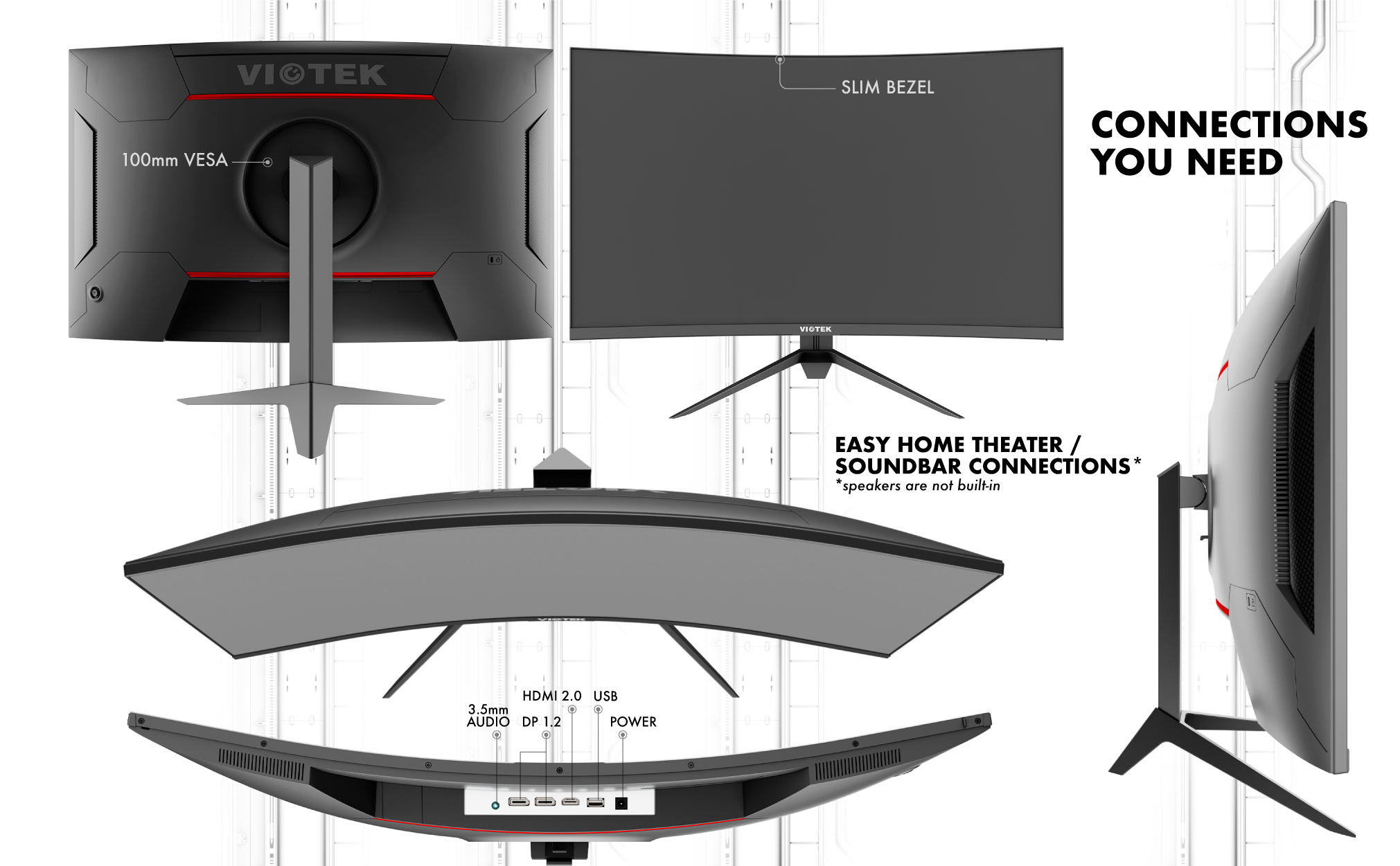 Viotek 32-Inch 165Hz Curved Gaming Monitor 2560x1440p QHD FreeSync G-Sync